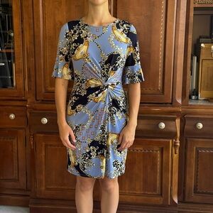 Glamour Navy and Gold Patterned Midi Dress